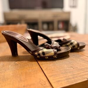 Burberry Nova Check Wooden Sole Heeled Mules
